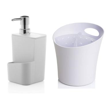 Imagem de Kit Cozinha Dispenser Porta Detergente + Escorredor Suporte Talheres Pia - Ou