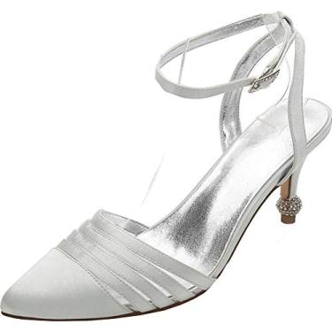Imagem de Sapatos femininos de casamento com salto D-Orsay com strass para noivas, Prata, 7