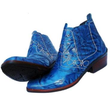 Imagem de Bota Country Masculina Cor Azul Botina De Luxo Luxuosa Couro Solado Bo