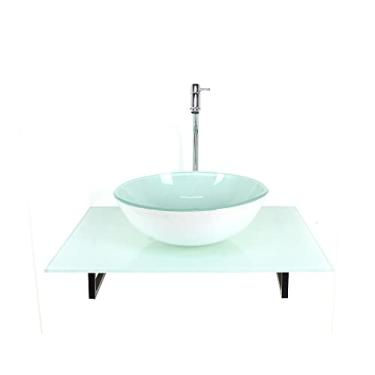 Imagem de KIT CUBA DE VIDRO REDONDA COM TAMPO 60CM BRANCO FULL E SUPORTE TORNEIRA VALVULA