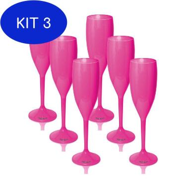 Imagem de Kit 3 Jogo Taça De Champagne Krystalon Acrílico Rosa 6 Un