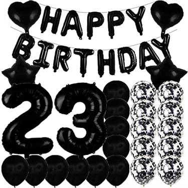Imagem de Sweet 23th Birthday Decorações Suprimentos de festa, preto número 23 balões, 23th Foil Mylar balões decoração de balão de látex, ótimos de 23 anos para meninas, mulheres, homens, adereços de fotos
