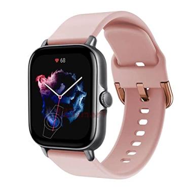 Imagem de Pulseira de Silicone Colorido Marca 123Smart Compativel com GTS/GTS 2 / GTS2e / GTS2 mini/GTS 3 / Bip/Bip U/BipU pro/GTR 42mm Cor Rosa bebê