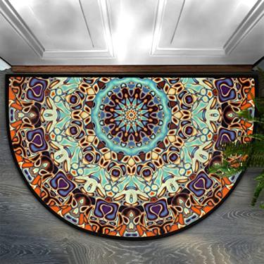 Imagem de Pardick Tapete semi-redondo boho mandala antiderrapante semicírculo, 61 x 91 cm, interno/externo, multicolorido, pelo baixo, feito à máquina, capacho de cozinha