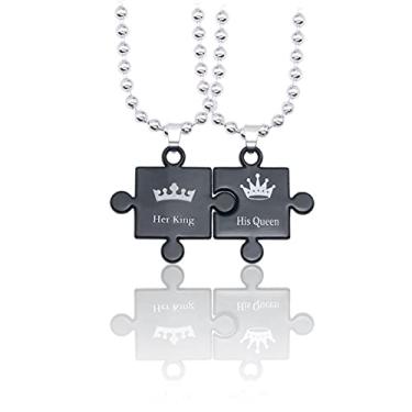 Imagem de CNBPIC Casal Colar Rei Rainha Melhor Amigo Coração Em Forma de Pingente Amizade Joias