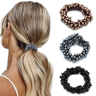 Imagem de Brinie Laços de cabelo elásticos champanhe, elásticos de cabelo, pérolas e cordas, acessórios de cabelo para mulheres e meninas (pacote com 3) (conjunto 3)