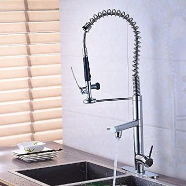 Imagem de Torneira de pia de cozinha para bar fazenda comercial, torneira de cozinha de puxar para baixo, cabeça de pulverizador de mãos livres com trava água quente fria torneira misturadora