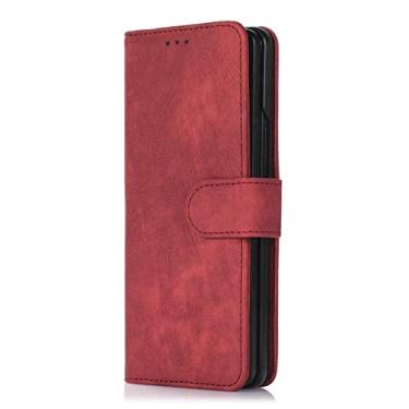 Imagem de Capa de telefone de carteira transversal para Samsung Galaxy Z Fold 4 3 5G Slot de cartões de crédito tampa traseira de couro com cordão & Suporte de caneta, vermelho, para Galaxy Z Fold3 5G