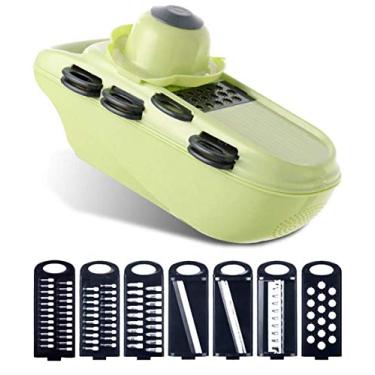 Imagem de cortador de mandolina + cortador de alimentos - cortador de vegetais 7 em 1 - cortador de batata, cortador de cebola, cortador de vegetais - leve e fácil de limpar, aço inoxidável, design à prova de lesões, verde