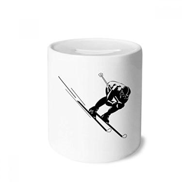 Imagem de DIYthinker Caixa de cerâmica preta com estampa de esqui e ilustração para dinheiro, porta-moedas, presente de cofrinho