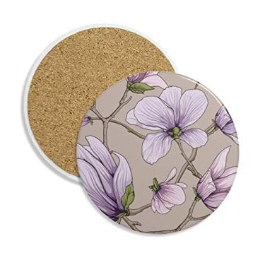 Imagem de Porta-copos de cerâmica com flor e arte roxa para desenho de caneca, pedra absorvente para bebidas, presente de 2 peças