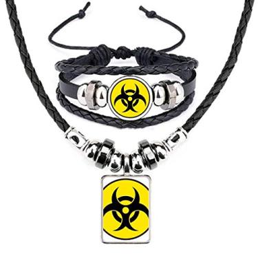 Imagem de Danger Chemical Radiation Symbol Leather Necklace Jewelry Set