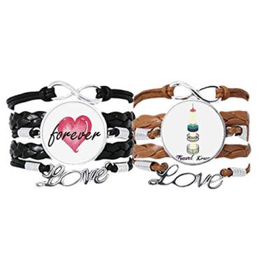 Imagem de DIYthinker Pulseira Visiting Seoul Tower na Coreia do Sul Pulseira de Mão Corda de Couro Forever Love Conjunto Duplo