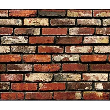 Imagem de Yancorp Papel de parede autoadesivo 60 cm x 300 cm ferrugem vermelho marrom tijolo papel de parede lareira bastão de parede porta balcão forros superiores (60 cm x 304 cm, ferrugem)..