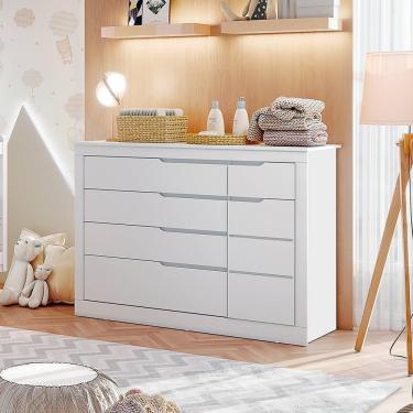Imagem de Cômoda Infantil 5 Gavetas com Fraldário Cléo Branco Fosco Carolina Baby