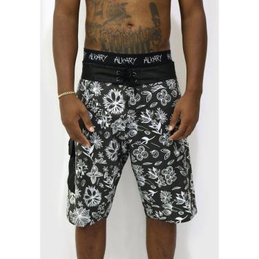 Imagem de Bermuda Água Alkary Surf Praia Flores Desenhos Preta-Masculino