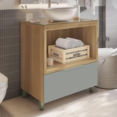Imagem de Gabinete para Banheiro com Caixa Organizadora Marquesa 80cm 100% Mdf Marrom/Verde