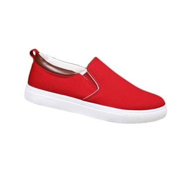 Imagem de Jueshanzj Sapatos casuais de caminhada sapatos masculinos de lona, Vermelho R007, 38 BR