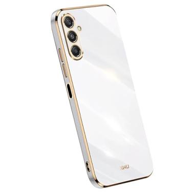 Imagem de XINYEXIN Compatível com Samsung Galaxy M34 5G capa protetora de silicone TPU macio com design de borda dourada e ajuste fino à prova de choque - branca
