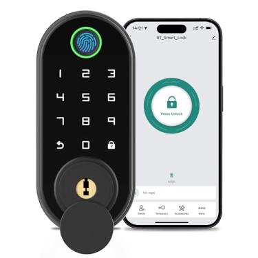 Imagem de Anweller Fechadura inteligente com teclado de código, fechadura de porta de entrada sem chave para porta da frente, bloqueio digital biométrico eletrônico automático de segurança de aplicativo para