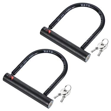 Imagem de PATIKIL Cadeado de bicicleta U-Lock com chave, pacote com 2 cadeados de bicicleta antifurto, trava de alta segurança de liga de zinco de 15 mm para bicicletas, scooters, roda de motocicleta, preto