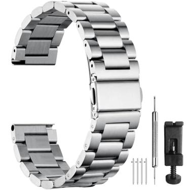 Imagem de BOSHIYA Pulseira de relógio de aço inoxidável de 20 mm de liberação rápida, pulseira de relógio de substituição de metal para homens, serve para Samsung Galaxy Watch 5 Pro/Galaxy Watch 4 Classic/Galaxy Watch 3 de 41 mm e 42 mm/Active 2, prata