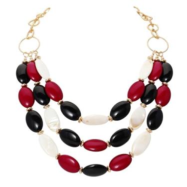 Imagem de Bocar Colar de corrente com contas de 3 camadas para mulheres colar de bijuteria para presente, Acrílico, Sem Pedra Preciosa