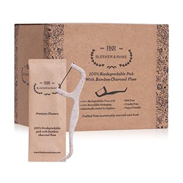 Imagem de Palhetas de fio dental Bleeker and Rowe 100% biodegradáveis embaladas individualmente - fio dental ecológico pacote com 150 (fio de carvão de bambu biodegradável)..