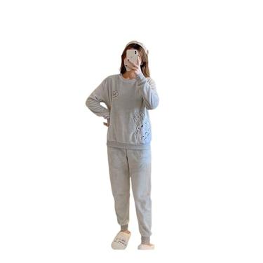 Imagem de LUBOSE Pijamas femininos de lã dupla face, pijamas quentes, pijamas macios macios e confortáveis para o inverno, pijamas femininos para casa (L, Hi)