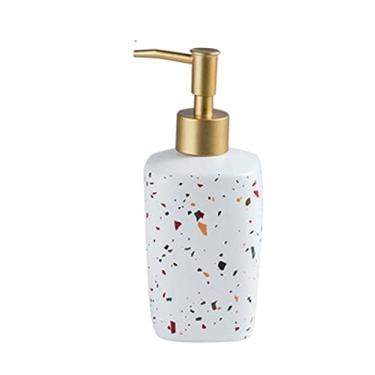 Imagem de Porta Sabonete Líquido Dispensador de sabão líquido, dispensador de loção durável, cerâmica, com bomba dourada galvanizada para banheiro Garrafa (Color : Golden white)