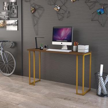 Imagem de D+MOB Mesa De Estudo 120cm Estilo Industrial Com Pés De Ferro Dourado Cor: Imbuia