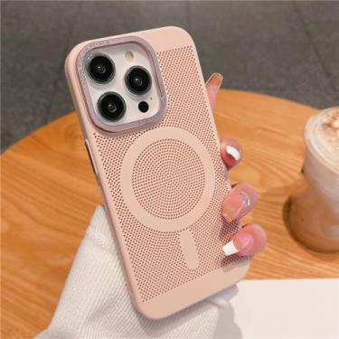 Imagem de Capa magnética de grade de malha de dissipação de calor ultrafina para iPhone 15 13 12 14 11 Pro Max Matte Hard Steel Magsafing Cove, rosa, para iPhone 12 Pro