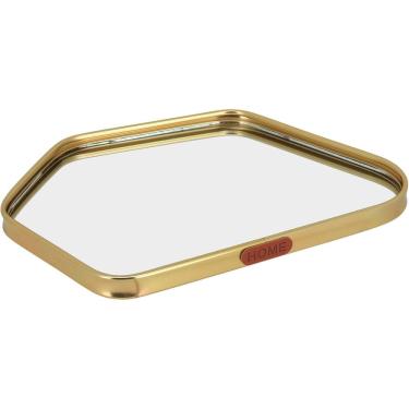 Imagem de BANDEJA ESPELHADO METAL 26x17cm DOURADO DECORATIVA PARA SERVIR LAVABO