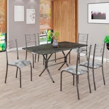 Imagem de Conjunto Sala de Jantar Mesa Retangular 140x75cm Tampo Pedra Ardósia Indiana 6 Cadeiras Paraty Paraopeba/Mart Prata
