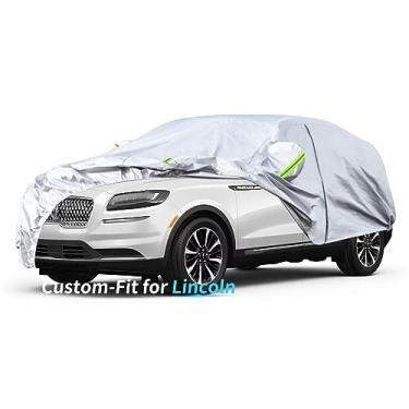 Imagem de Ajuste personalizado para capa de carro Lincoln, capa de carro de 7 camadas à prova d'água para todos os climas para automóveis, cobertura completa ao ar livre chuva sol proteção UV com zíper (prata,