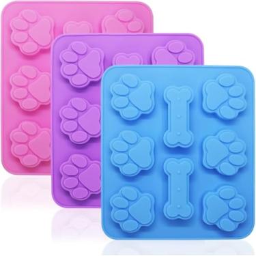Imagem de Moldes de silicone para pata e osso de cachorro, moldes antiaderentes de silicone de grau alimentício para chocolate, doces, geleia, cubo de gelo, petiscos para cães