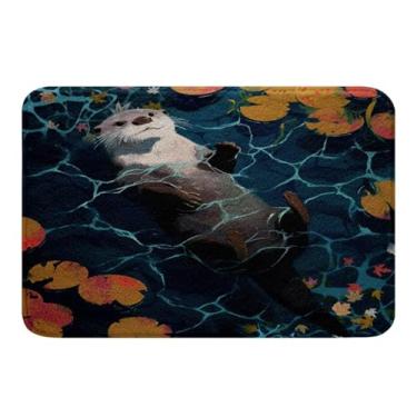 Imagem de Tapetes de banheiro de lontra para crianças, lindos desenhos de animais, tapete de banheiro para meninos e meninas, adorável lontra marinha na água, tapetes de banheiro antiderrapantes para banheiro, animais selvagens capacho para decoração de quarto, 40,64 cm x 60,96 cm