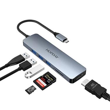 Imagem de HOPDAY Hub USB C, adaptador USB C 6 em 1 para MacBook Pro/Air, estação de ancoragem rápida USB 3.0 de 5 Gbps para Dell, Surface, HP, Lenovo e outros dispositivos tipo C (HDMI 4K, SD/TF, USB A 3.0)