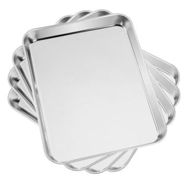 Imagem de Conjunto de 4 assadeiras e biscoitos, Yododo de aço inoxidável, compacta, torradeira, forno, bandeja profissional, tamanho 26 x 21 x 2,5 cm, resistente, borda profunda, acabamento espelhado superior,