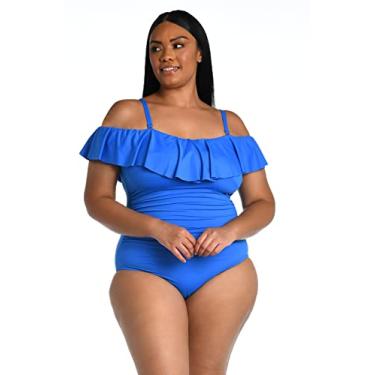 Imagem de La Blanca Maiô feminino Island Goddess ombro de fora com babados, Capri Blue, 17 Plus Size
