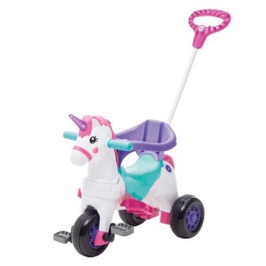Imagem de Triciclo Infantil Unicórnio Fantasy Rosa com Pedal e Empurrador Calesi