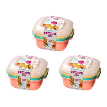 Imagem de Potes Plástico Freezer Alimentos 1.3 L Sanremo Kit C/9 Pçs, Coral