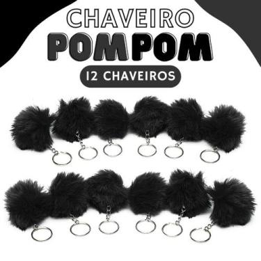 Imagem de Chaveiro Pompom Pelúcia Preto - 70Mm Kit C/12 Unidades - Nybc