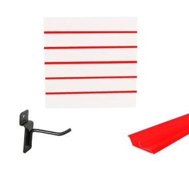 Imagem de Painel Canaletado Branco em Mdf 0,61 x 0,61m com Perfil Pvc Vermelho e