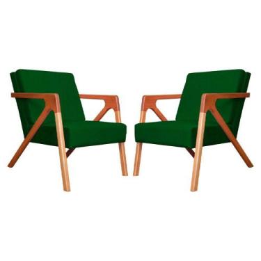 Imagem de Conjunto 2 Poltronas Monalisa Com Braços de Madeira Veludo Verde - LM 
