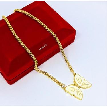 Imagem de Colar Feminino Corrente Malha Veneziana Folheado Ouro com Pingente Bor