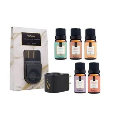 Imagem de Kit Difusor Porcelana black matte C 5 Essências 10ml - Via Aroma