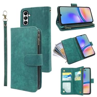 Imagem de Capa carteira compatível com Samsung Galaxy A25 5G/A24 4G/M34/F34 e capa carteira flip de couro vintage premium com suporte para cartão de crédito para celular A 25 25A 24A LTE masculina verde