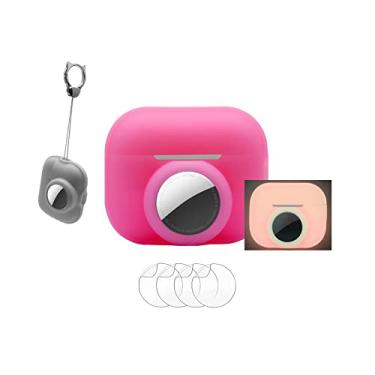 Imagem de Capa rosa brilhante para AirPods Pro 2 com suporte Airtag, Airtags no Airpod Pro (2ª geração), estojo de transporte para Airpods Air Tag, pacote com 4 protetores de tela antiperda, brilha na noite