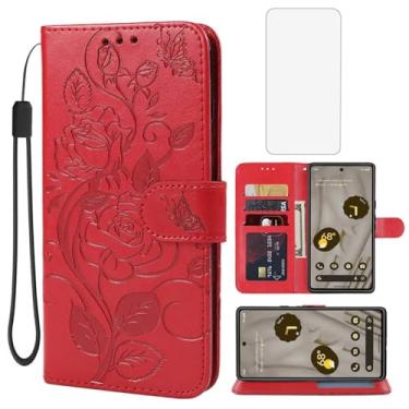 Imagem de Yerebel Capa para Pixel 7A, capa carteira Google 7A GWKK3 com protetor de tela de vidro temperado, capa protetora flip de couro floral com suporte para cartão de crédito para celular para Google Pixel